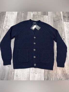 NAADAM Wool Cashmere Cardigan Sweater Navy Blue Button Up New NWT Ribbed Men's S